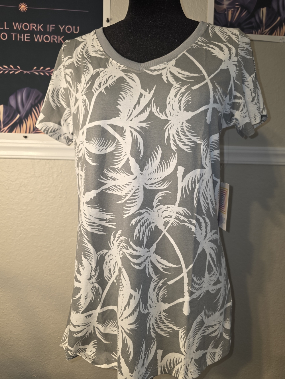 Christy Gray and White Palm-Print V-Neck Swim Coverup